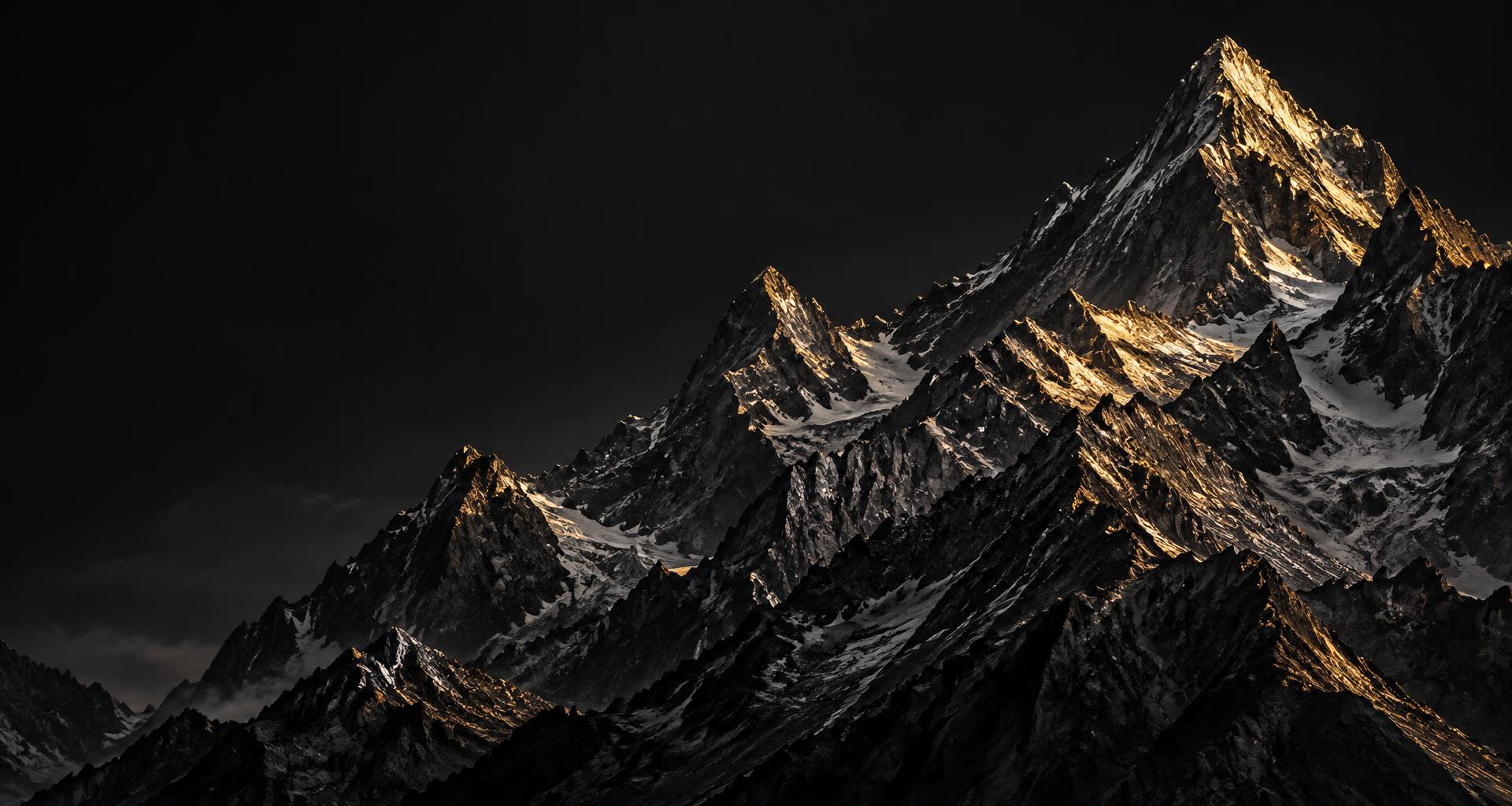 Mountain summits with golden ridgelines